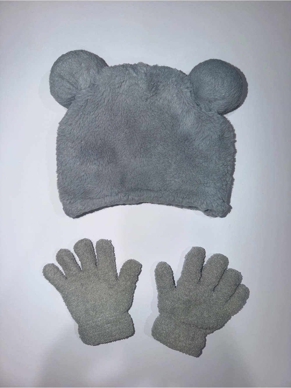 Cozy Plush Kids Pom-Pom Beanie and Gloves Set - Gray